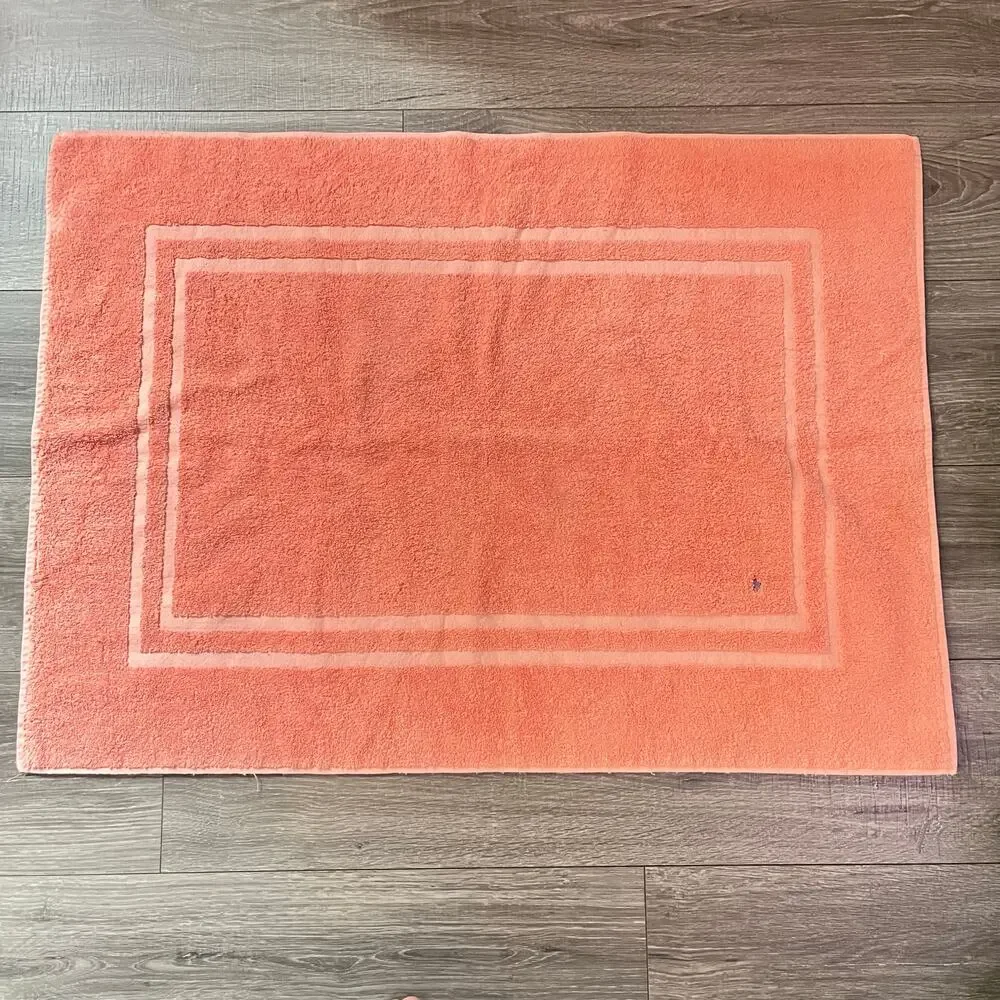 Vintage Ralph Lauren coral pink cotton bath mat embroidered polo logo‎